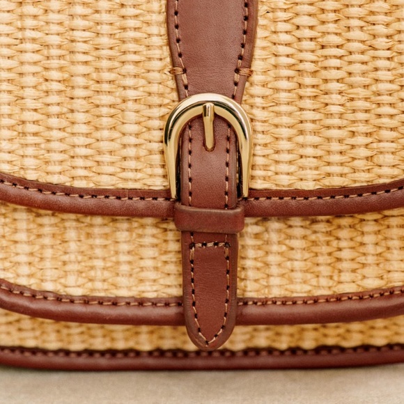 Elegant Tan and Brown Woven Crossbody Bag - Picture 12 of 15